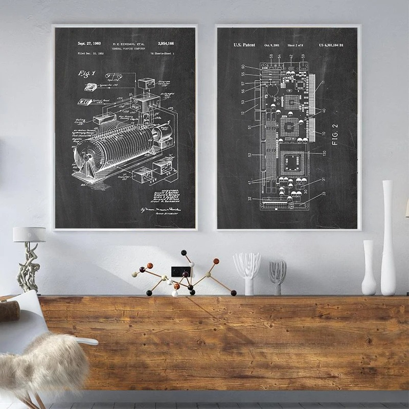 6Pcs Vintage Computer Patent W - Tech Office Wall Art のレビューと価格