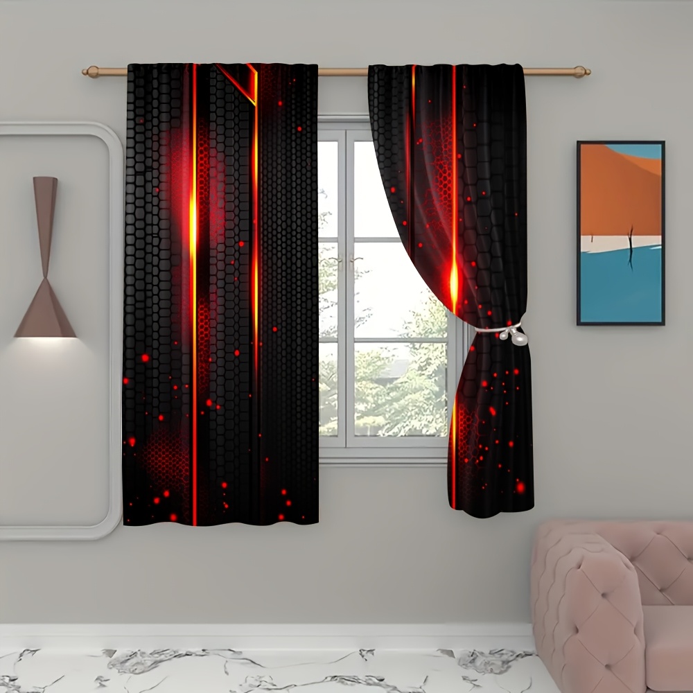 2pcs Lava Curtains Black Red C - Office Tech For Home のレビューと価格